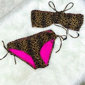 DKNY Leopard Animal Pink String Bikini Swim Suit M